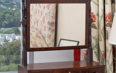 An antique timber dressing swing table mirror with three drawers...
