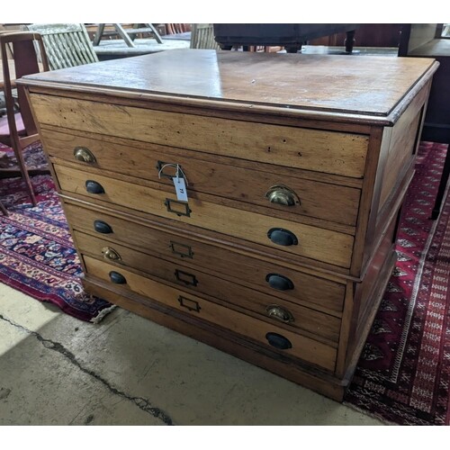 An early 20th century mahogany six drawer two part plan ches...