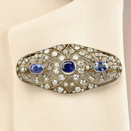 An early 20th century silver and gold, sapphire and