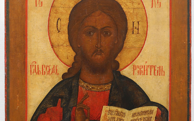 An icon of Christ the Almighty, tempera and gold paint on wood, 19th century, Russia.