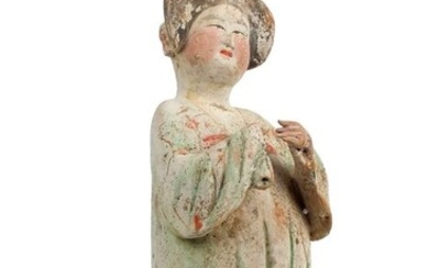 Ancient Chinese, Tang Dynasty Terracotta A Superb Painted Pottery Figure of a Court Lady- Fat Lady, TL test, H - 39 cm. - 39×0×0 cm