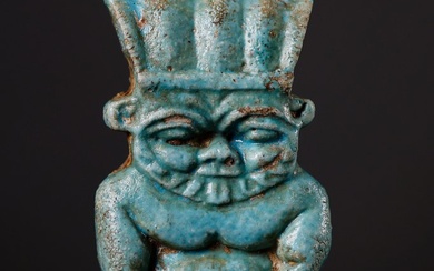 Ancient Egyptian Faience God Bes amulet - 7.5 cm