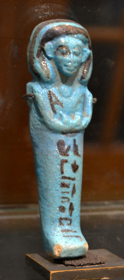 Ancient Egyptian Faience A Turqouise Fayence Shabti priest of Amun, the god's father AMENEMOPE H: 10.8 cm