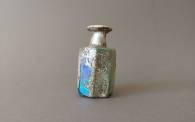 Ancient Roman Glass 8-Sided Bottle with Heavy Iridescence, ex. Gallery Barakat Jerusalem