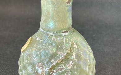 Ancient Roman Glass Rare mold blown technique perfume bottle. Embossed decoration. Glass - 8.5×6×8.5 cm