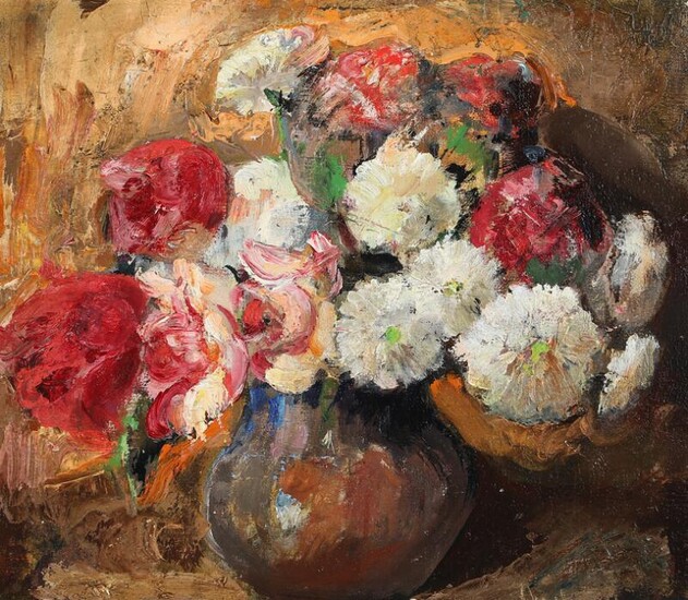NOT SOLD. Angelo Furche: Still life with flowers. Signed Angelo Furche. Indistinctly dated. Oil on canvas. 32.5 x 36.5 cm. – Bruun Rasmussen Auctioneers of Fine Art