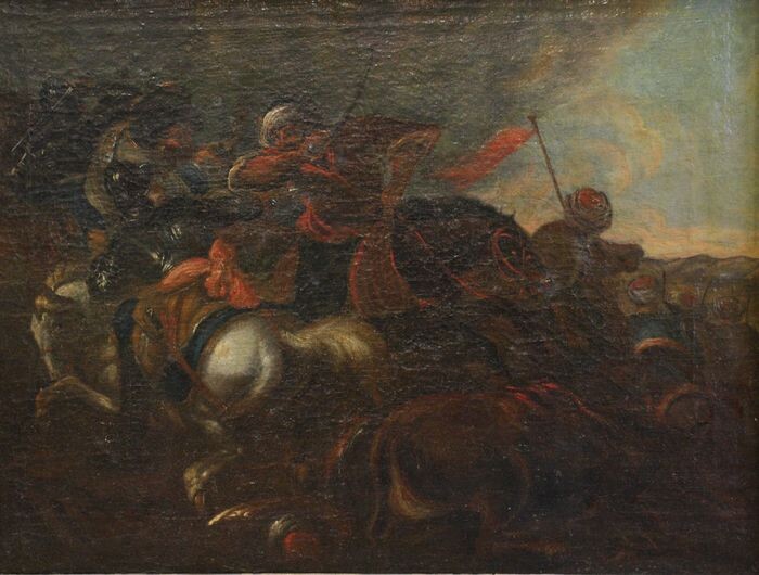 Anonimo Scuola francese, seguace del Borgognone - Battaglia tra cavalieri polacchi e ottomani