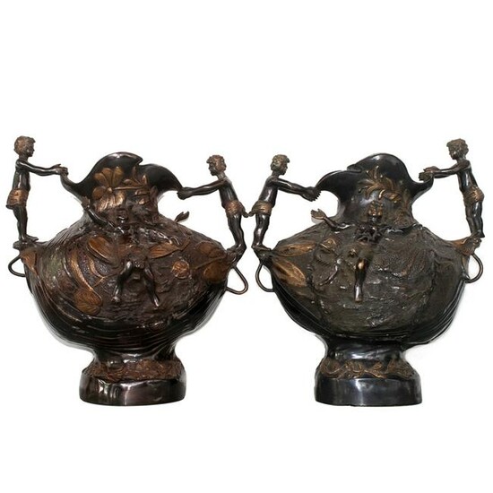 Antique Art Nouveau Two Tone Bronze Vases