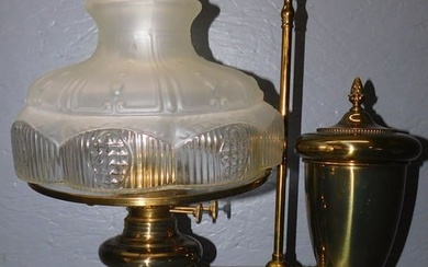 Antique Brass Student Lamp With Satin Glass Shade