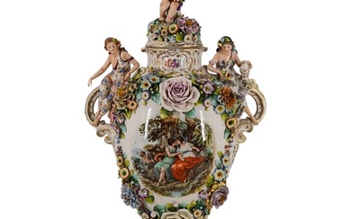 Antique German Sitzendorf Porcelain Urn