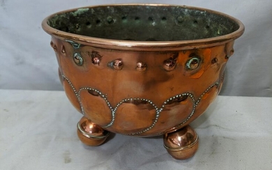 Antique Round Copper 3 Footed Planter