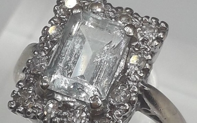 Aquamarine (1.40ct) & Diamond (0.35ct) - 18 kt. White gold - Ring