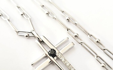 Arcadia gioielli - 18 kt. White gold - Necklace with pendant - 0.12 ct Diamond - Sapphires
