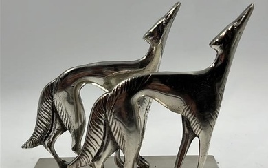 Atelier Haguenauer Art Deco Bronze Greyhound Dogs H: 5" W: 6"