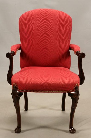 BAKER FURNITURE OPEN ARM CHAIR, MAHOGANY