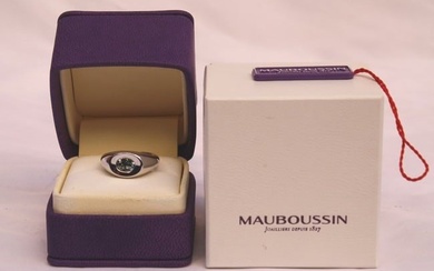 BRAND NEW MAUBOUSSIN 18K WHITE GOLD AQUA MARINE RING SIZE 6.75 W/BOX