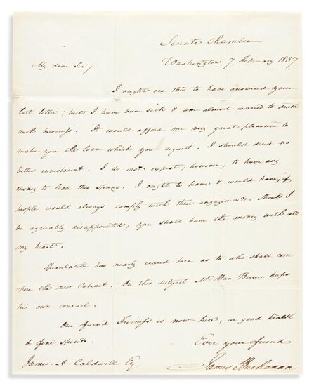 BUCHANAN, JAMES. Autograph Letter Signed, as Senator