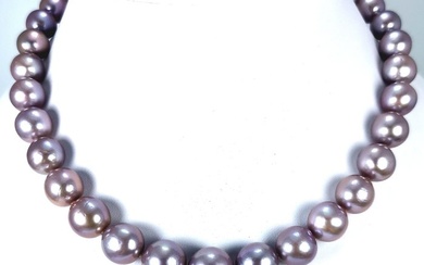 Big natural Purple Freshwater pearls RD Ø 10,6x14,2 mm - Necklace - 18 kt. White gold Pearl