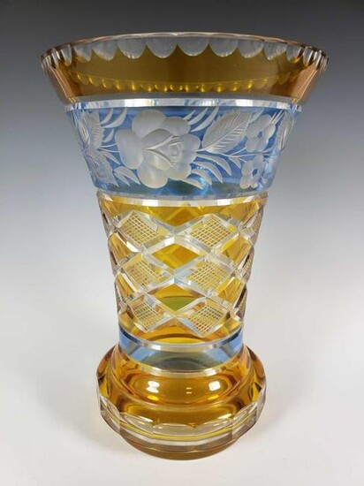 Bohemian Amber Cut Glass Vase