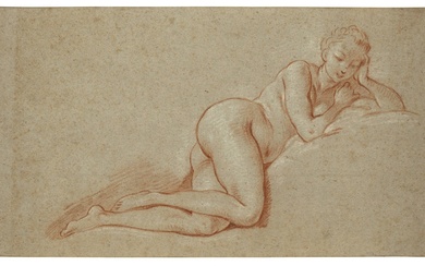 Boucher, François (1703-1770) (after). (Reclining female nude). Drawing, brown and...