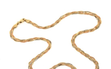 SOLD. Braided necklace of 14k tricoloured gold. L. 48 cm. Weight app. 8.5 g. – Bruun Rasmussen Auctioneers of Fine Art