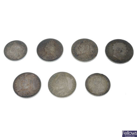 British silver coins to include Crown, Double-Florins, etc (7).