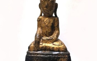 Buddha out of gilded lacquered wood. Shan sitting...