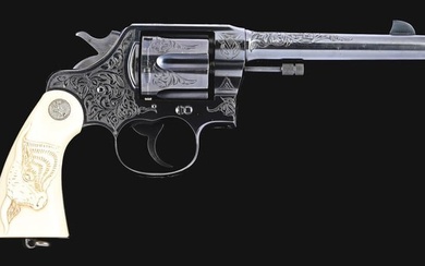 (C) FACTORY ENGRAVED COLT NEW SERVICE DOUBLE ACTION REVOLVER.