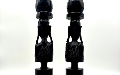 CANDLELIGHT IN AFRICAN ELEGANCE: VINTAGE WOODEN SCULPTURES FROM KENYA, HAND CARVED - IN A DOUBLE PACK.