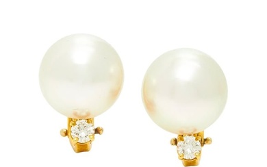 CARTIER, YELLOW GOLD, SOUTH SEA CULTURED PEARL, AND DIAMOND CLIP EARRINGS