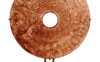 CHINESE NEOLITHIC STYLE JADE BI DISC WITH STAND