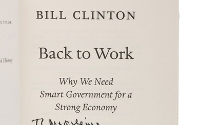 CLINTON, Bill. Back to Work. INSCRIBED BY PRESIDENT CLINTON TO ALBRIGHT.