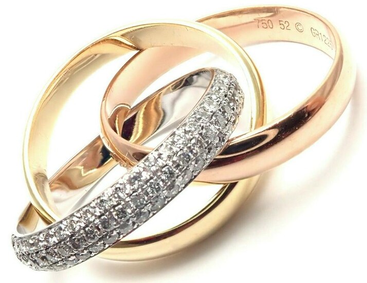 Cartier 18k Tri-Color Classic Diamond Trinity Band Ring