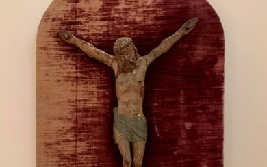 Carved and painted polychrome wood Christ, the thorns...