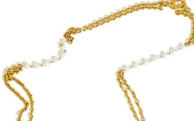Chanel Gold Double Chain Link Necklace with Pearls