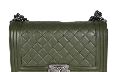 Chanel Green Quilted Lambskin Old Medium Boy Bag