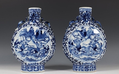 China, pair of blue and white porcelain moon...