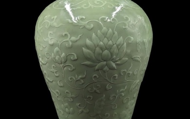 Chinese Celadon Glazed Meiping Vase With Six Character Mark