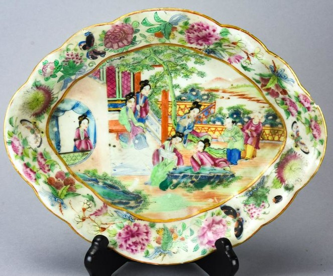 Chinese Celadon & Hand Painted Porcelain Dish