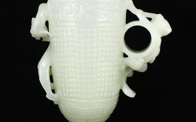 Chinese Qing Dynasty Hetian Jade Chi Dragon Wine Cup