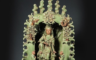 Chinese Song Dynasty Longquan ware green-glazed Buddhist niche
