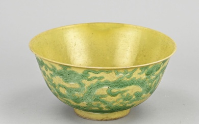 Chinese yellow bowl with green dragon