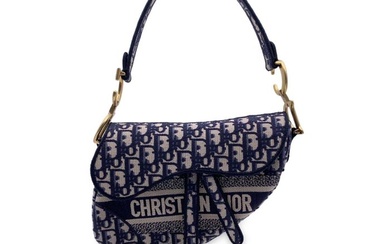 Christian Dior - Blue Jacquard Oblique Canvas Embroidery Saddle Bag Shoulder bag