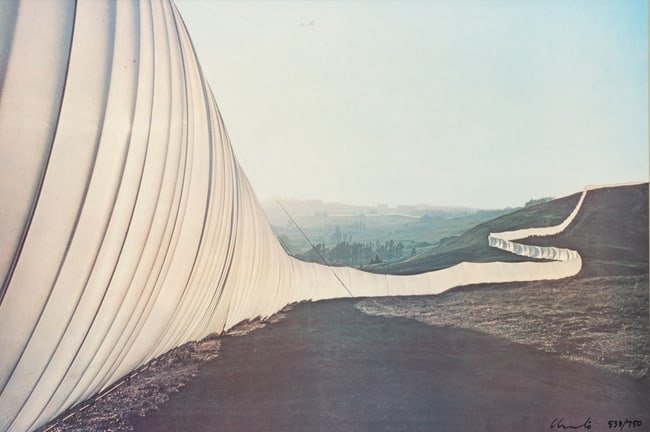 Christo And Jeanne-Claude (American) Offset Lithograph 1970-72, "Running Fence, Sonoma And Marin