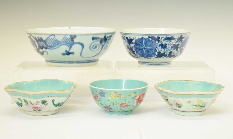 Collection of Chinese blue and white and Famille Rose bowls