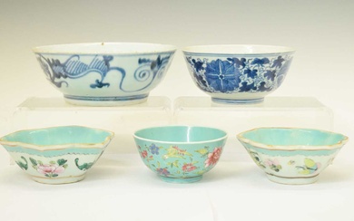 Collection of Chinese blue and white and Famille Rose bowls