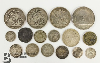 Collection of GB crowns and coins, including two Victorian...