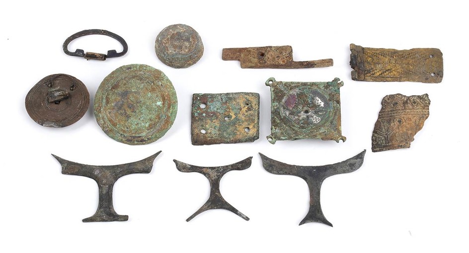 Collection of twelve Roman bronze decorative appliques, 3rd-4th century...