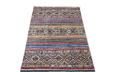 Colorful, Ghazni Wool, Hand Knotted Afghan Super Kazak Oriental Rug