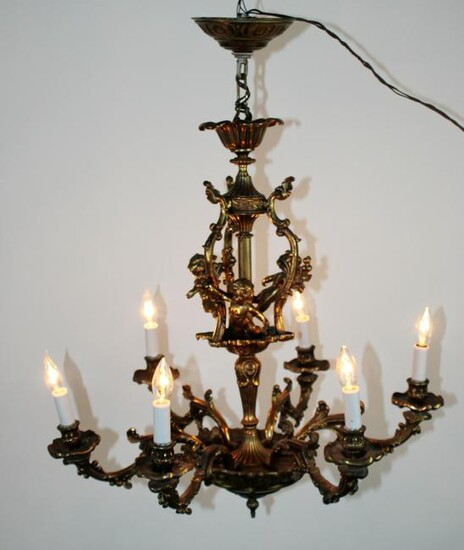 Continental bronze 5-arm chandelier with cherubs